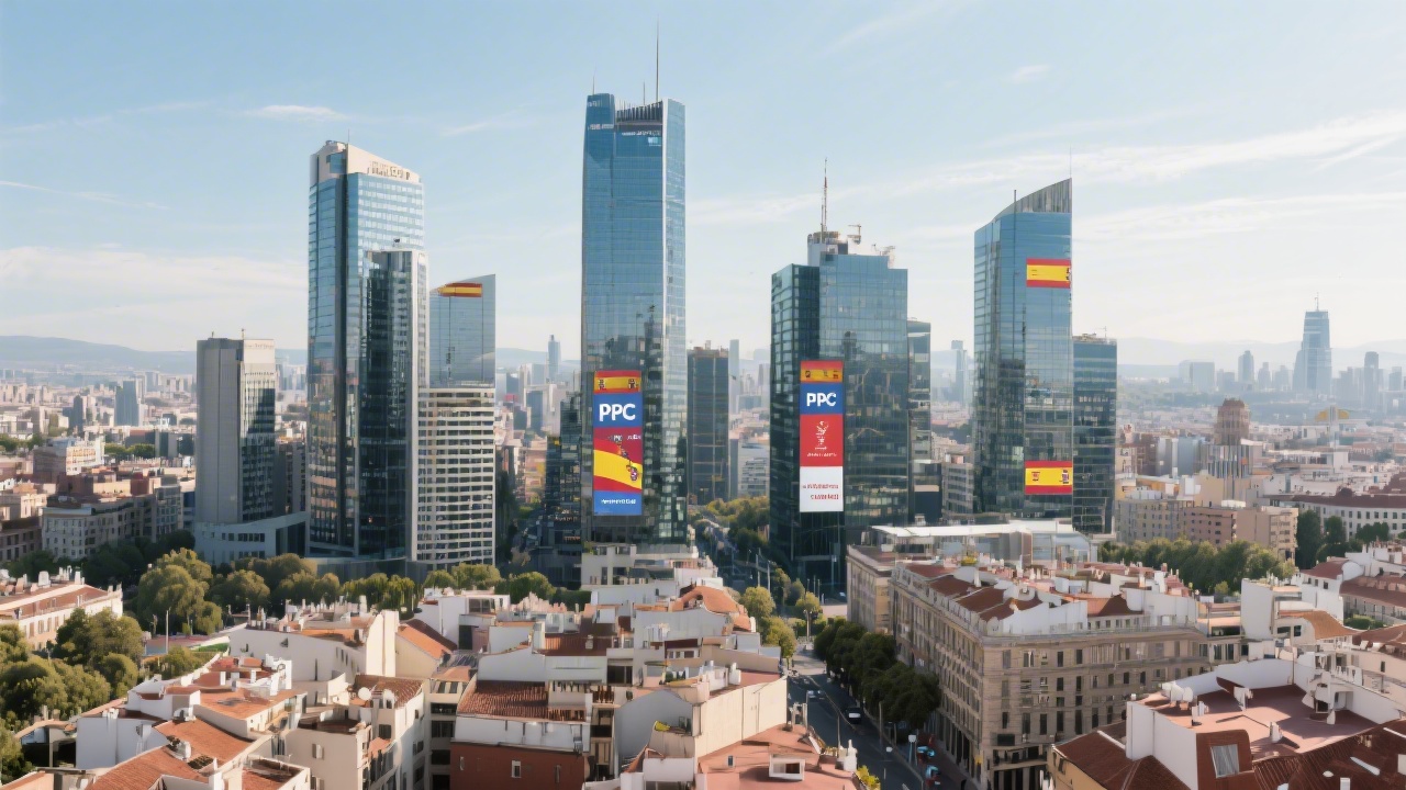City view of Madrid with business district buildings, representing the Spanish market context and local advertising landscape for PPC campaigns.